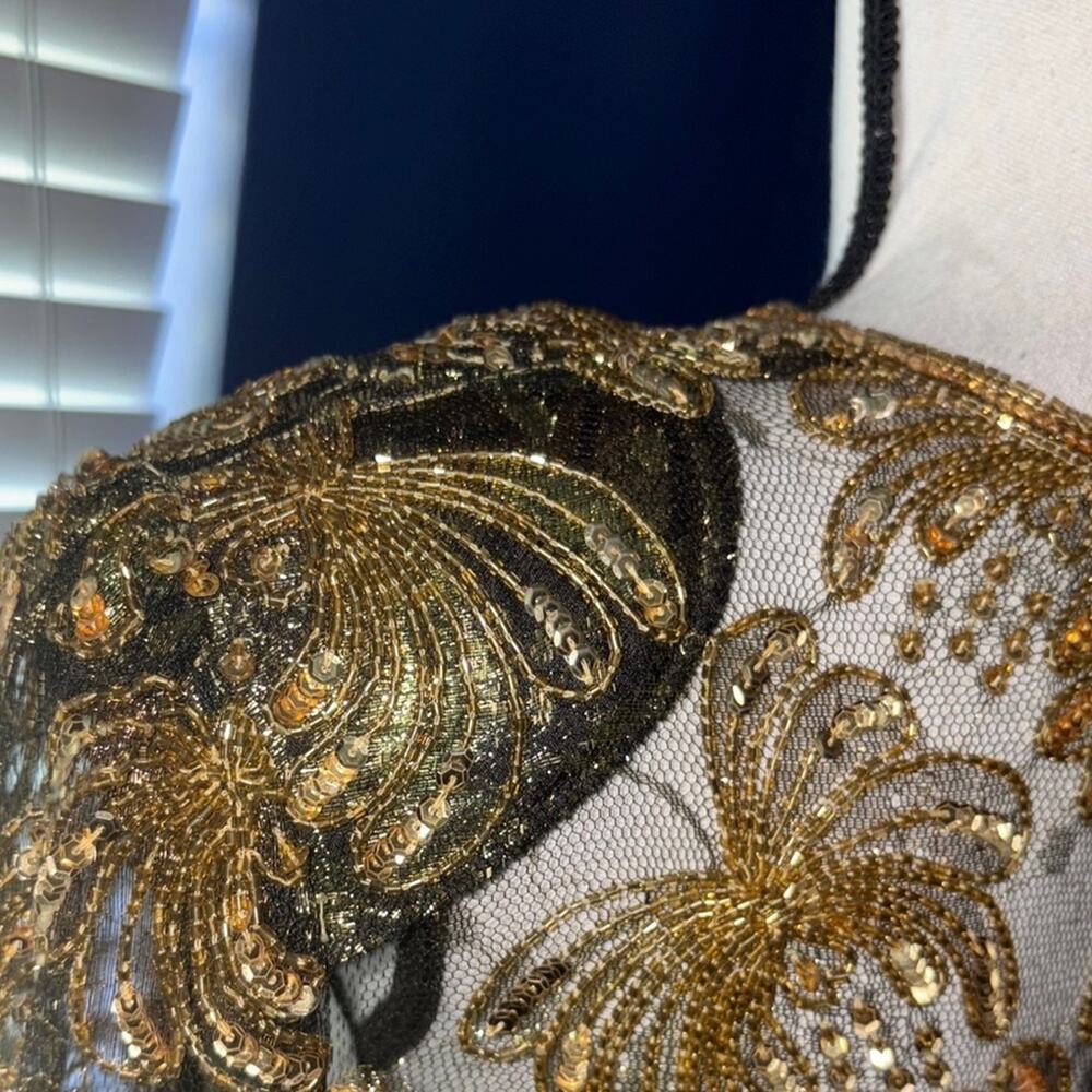 Vintage 1980s Scala Gold & Black Sequin Beaded Blouse – Petite Small – EUC - Picture 9 of 10